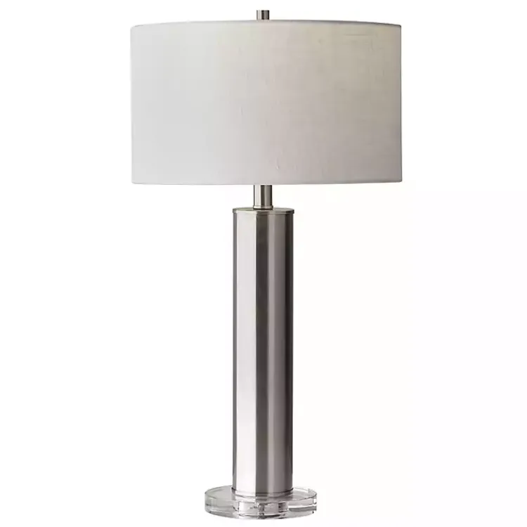 Kirklands Home Brushed Steel Cylinder Table Lamp White Hot