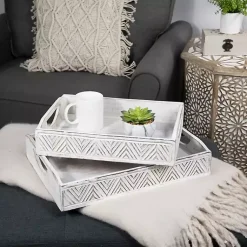 Decorative Trays>Kirklands Home Brushed Chevron Carved Trays, Set of 2 White