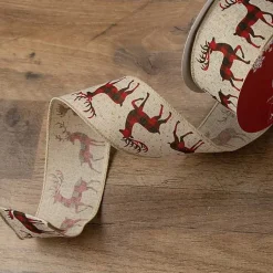 Christmas Tree Decorations>Kirklands Home Buffalo Plaid Reindeer 16 yard Christmas Ribbon