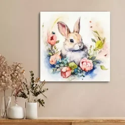 Easter Decorations>Kirklands Home Bunny Nestled in Flowers Canvas Art Print