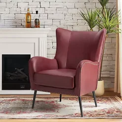 Kirklands Home Burgundy Faux Leather Accent Chair Red New