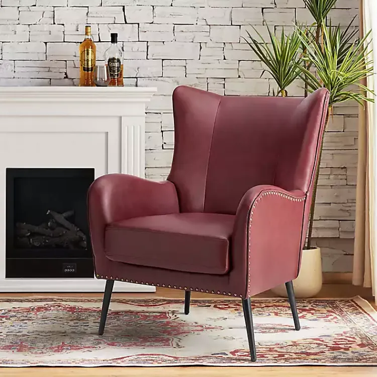 Kirklands Home Burgundy Faux Leather Accent Chair Red New