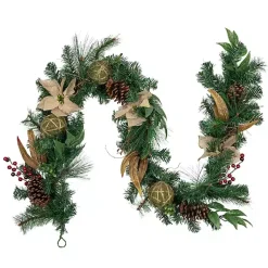 Christmas Arrangements & Garland>Kirklands Home Burlap Poinsettias and Moss Balls Garland