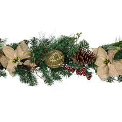 Christmas Arrangements & Garland>Kirklands Home Burlap Poinsettias and Moss Balls Garland