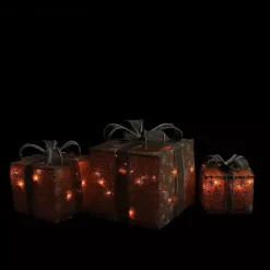 Outdoor Christmas Decorations>Kirklands Home Burlap Snowflake Pre-Lit Christmas Gifts, Set of 3