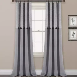 Kirklands Home Buttons and Stripes Curtain Panel Set, 84 in. Gray Clearance