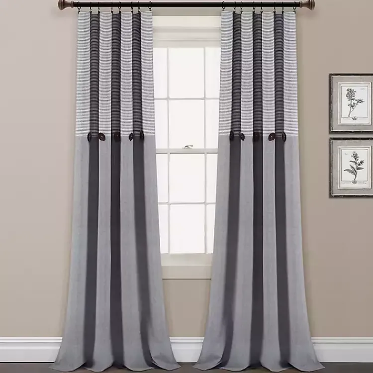 Kirklands Home Buttons and Stripes Curtain Panel Set, 84 in. Gray Clearance