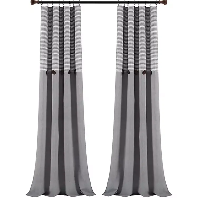 Kirklands Home Buttons and Stripes Curtain Panel Set, 84 in. Gray Clearance