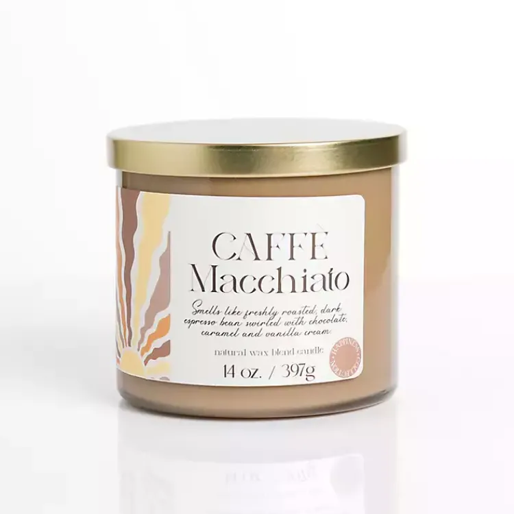 Candles>Kirklands Home Caffe Macchiato 14 oz. Gold Lid 3-Wick Jar Candle