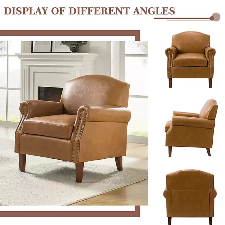 Kirklands Home Camel Faux Leather Nailhead Taylor Armchair Tan New