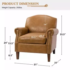 Kirklands Home Camel Faux Leather Nailhead Taylor Armchair Tan New
