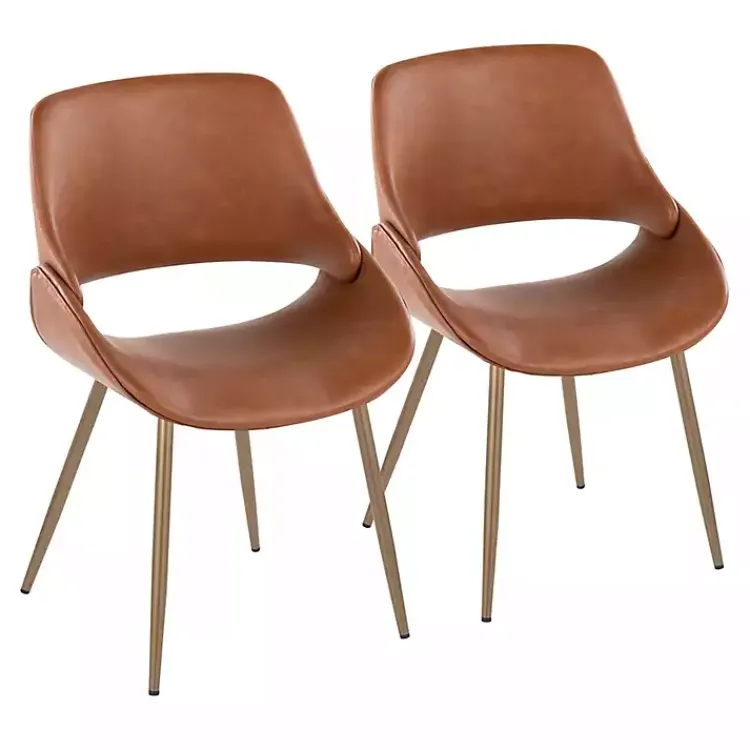 Kirklands Home Camel Faux Leather Scooped Accent Chairs, Set of 2 Brown Hot