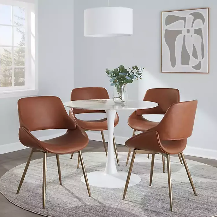 Kirklands Home Camel Faux Leather Scooped Accent Chairs, Set of 2 Brown Hot