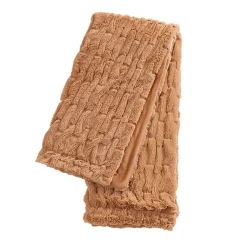 Blankets & Throws>Kirklands Home Camel Fluffy Faux Fur Cotton Throw Brown
