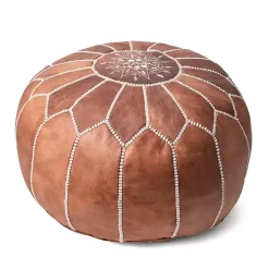 Poufs & Floor Cushions>Kirklands Home Camel Moroccan Leather Pouf Brown