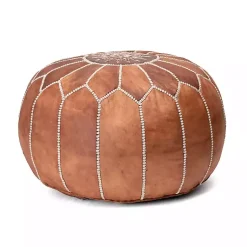 Poufs & Floor Cushions>Kirklands Home Camel Moroccan Leather Pouf Brown