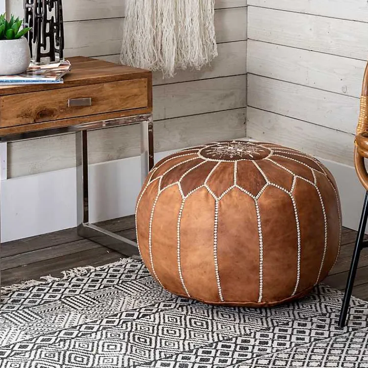 Poufs & Floor Cushions>Kirklands Home Camel Moroccan Leather Pouf Brown