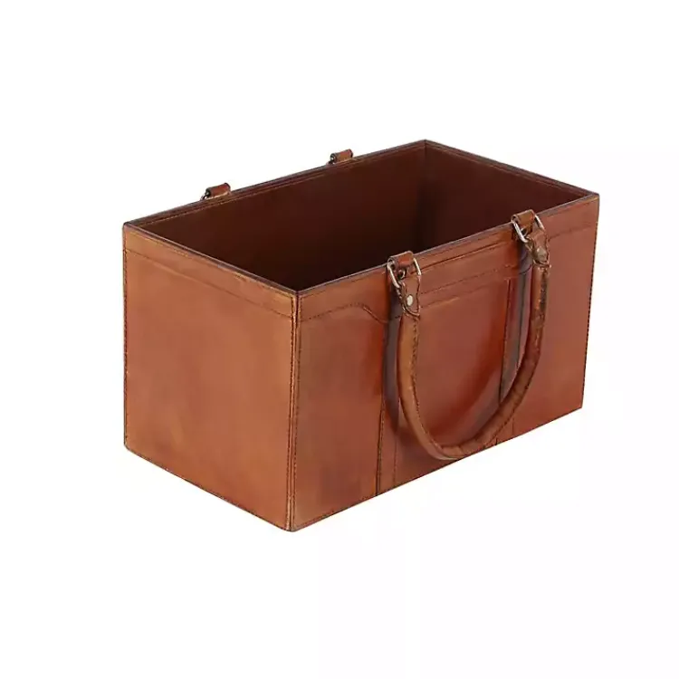Baskets & Boxes>Kirklands Home Camel Rustic Leather Magazine Rack Basket Brown