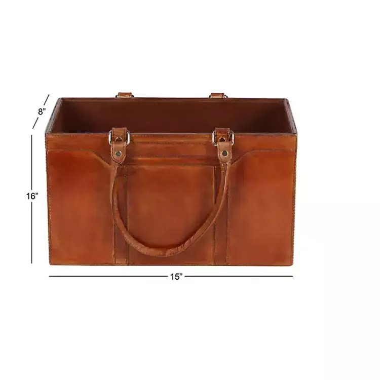 Baskets & Boxes>Kirklands Home Camel Rustic Leather Magazine Rack Basket Brown