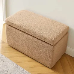 Kirklands Home Camel Sherpa & Pine Recgle Storage Ottoman Tan New