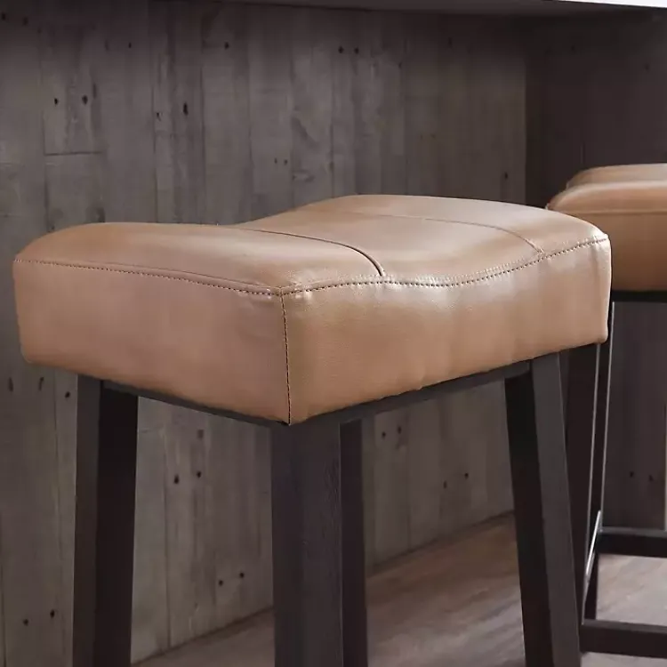 Kirklands Home Camel Wood and Leather Backless Stool Tan Sale
