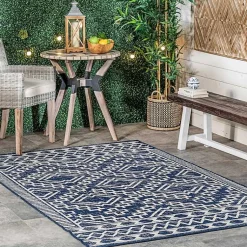 Kirklands Home Cammie Blue Moroccan Tribal Outdoor Rug, 5x8 Clearance
