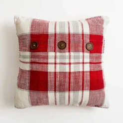 Christmas Pillows>Kirklands Home Candy Cane Plaid Button Pillow