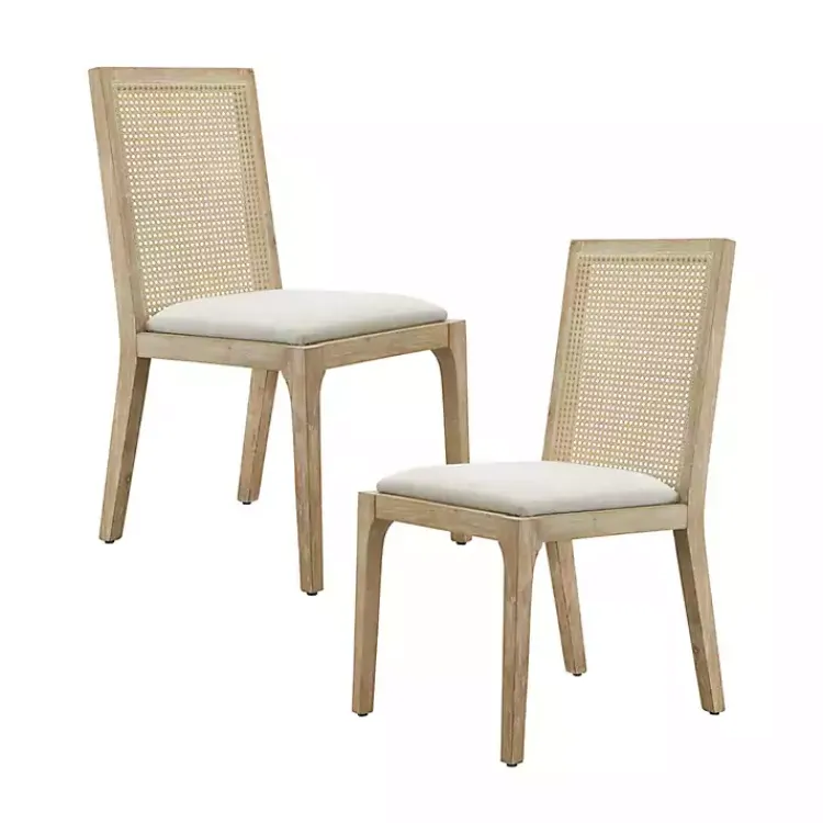 Kirklands Home Cane Back Upholstered Wood Dining Chairs, Set of 2 Tan Hot