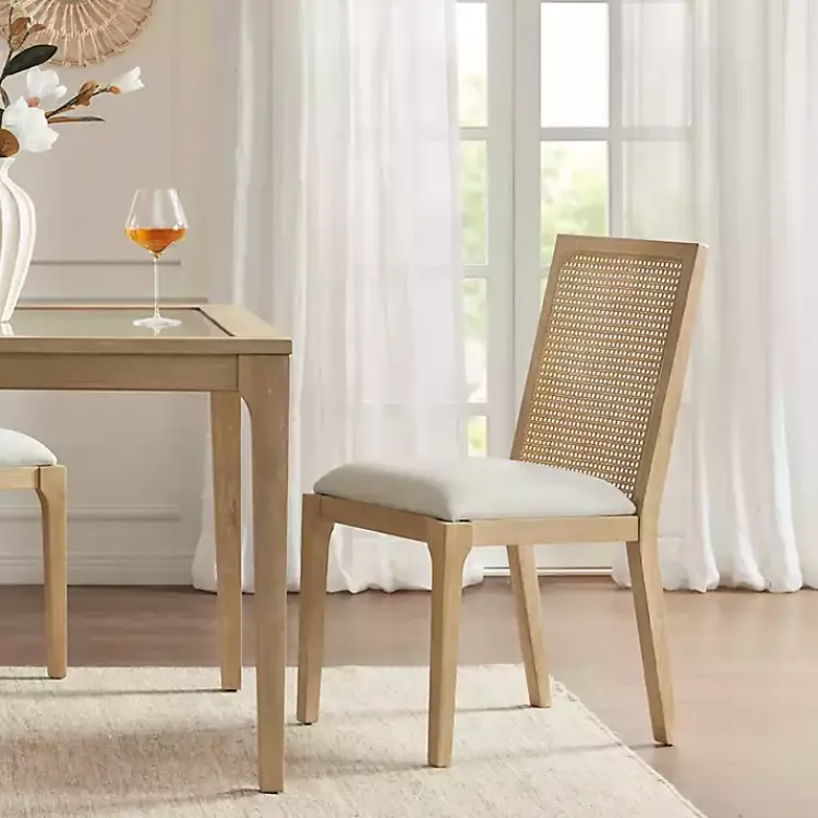 Kirklands Home Cane Back Upholstered Wood Dining Chairs, Set of 2 Tan Hot
