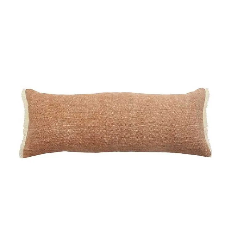 Pillows>Kirklands Home Caramel Coated Lumbar Accent Pillow with Fringe Brown