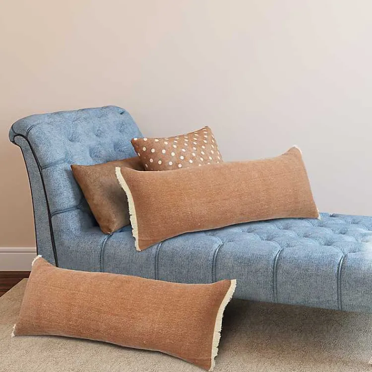Pillows>Kirklands Home Caramel Coated Lumbar Accent Pillow with Fringe Brown