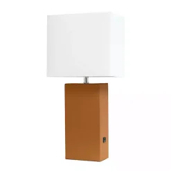 Kirklands Home Caramel Faux Leather Charging Table Lamp Tan Hot