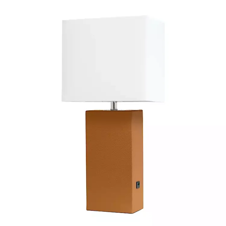 Kirklands Home Caramel Faux Leather Charging Table Lamp Tan Hot