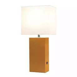 Kirklands Home Caramel Faux Leather Charging Table Lamp Tan Hot