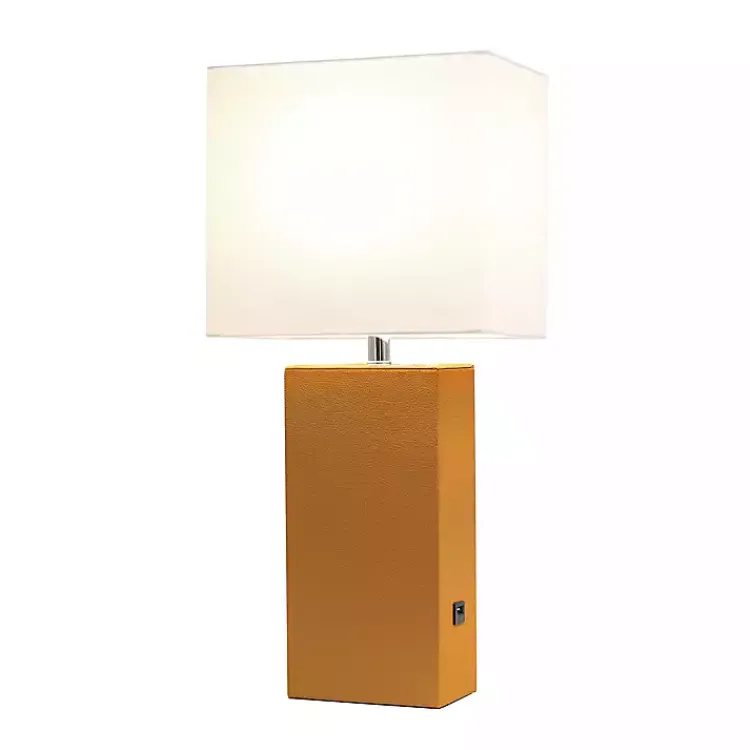 Kirklands Home Caramel Faux Leather Charging Table Lamp Tan Hot