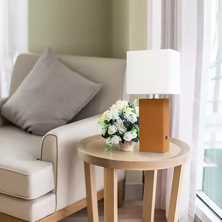 Kirklands Home Caramel Faux Leather Charging Table Lamp Tan Hot