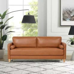 Kirklands Home Caramel Faux Leather Chelsea Sofa Brown