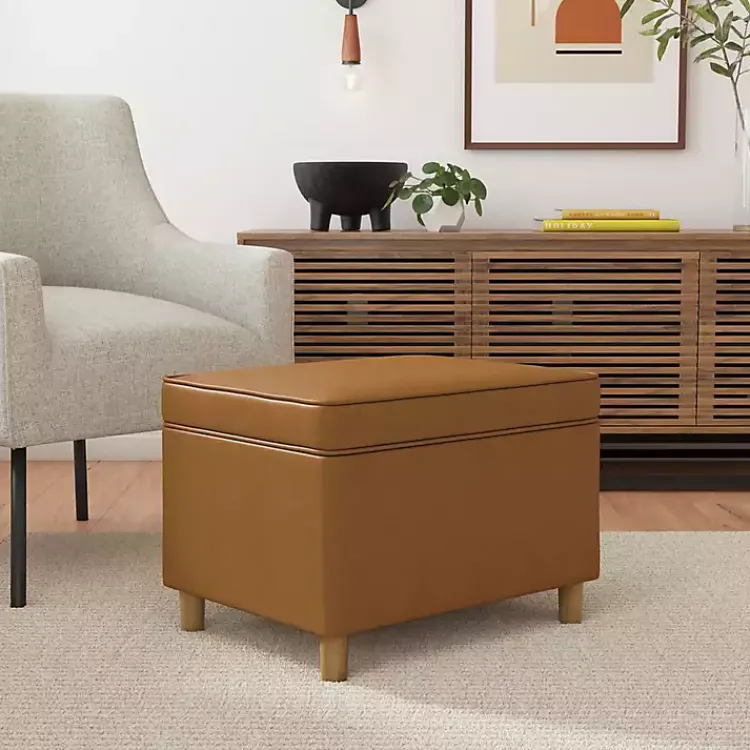 Kirklands Home Caramel Faux Leather Storage Ottoman Brown Best