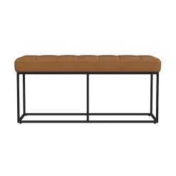 Kirklands Home Caramel Faux Leather Upholstered Metal Frame Bench Tan Discount