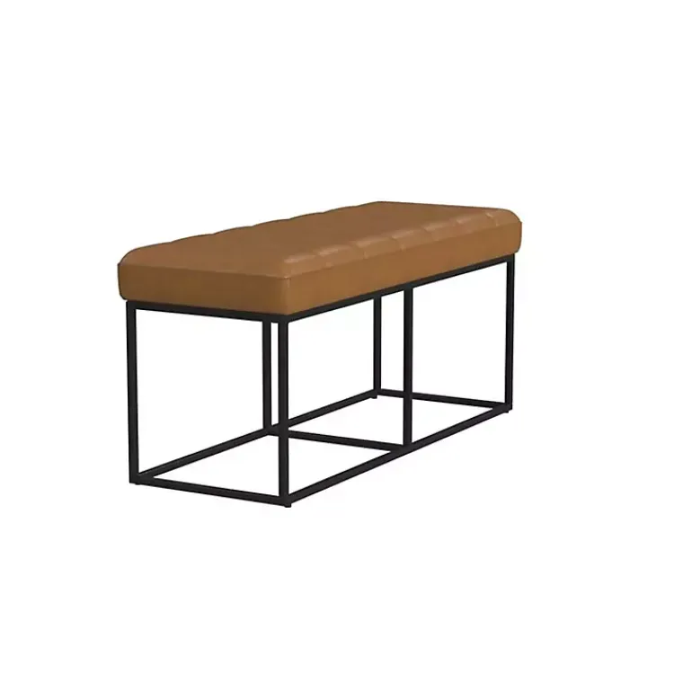 Kirklands Home Caramel Faux Leather Upholstered Metal Frame Bench Tan Discount