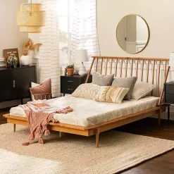 Kirklands Home Caramel Mid-Century Modern Queen Bed Frame Brown Clearance