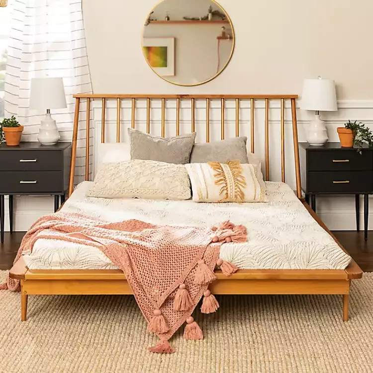 Kirklands Home Caramel Mid-Century Modern Queen Bed Frame Brown Clearance