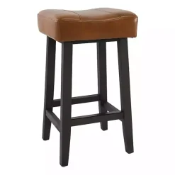 Kirklands Home Caramel Wood and Faux Leather Backless Stool Brown Hot
