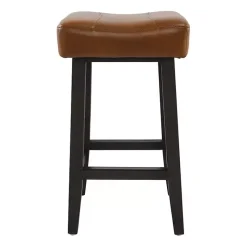 Kirklands Home Caramel Wood and Faux Leather Backless Stool Brown Hot