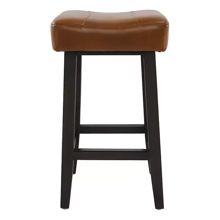 Kirklands Home Caramel Wood and Faux Leather Backless Stool Brown Hot