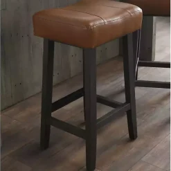 Kirklands Home Caramel Wood and Faux Leather Backless Stool Brown Hot