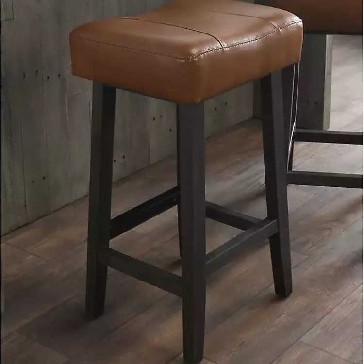 Kirklands Home Caramel Wood and Faux Leather Backless Stool Brown Hot