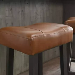Kirklands Home Caramel Wood and Faux Leather Backless Stool Brown Hot