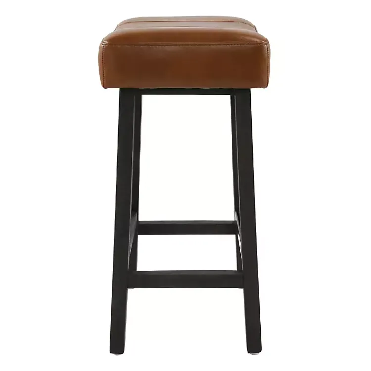 Kirklands Home Caramel Wood and Faux Leather Backless Stool Brown Hot