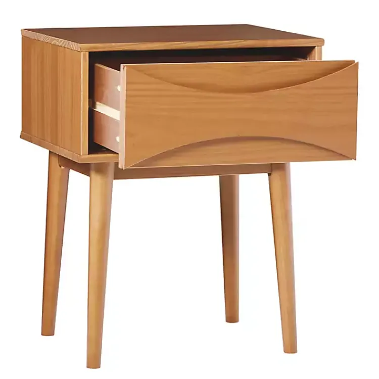 Kirklands Home Caramel Wood Mid-Century Modern Nightsd Tan Clearance